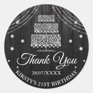 Silver Black Diamond Cake Birthday Classic Round Sticker