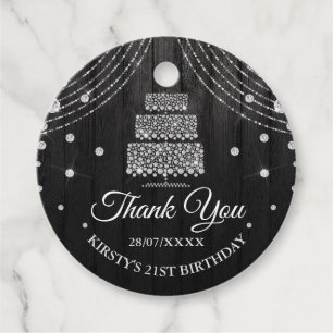 Silver Black Diamond Cake Birthday Party Favor Tags