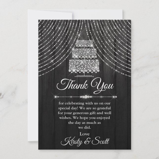 Silver Black Diamond Cake Wedding Thank You Card (Front)