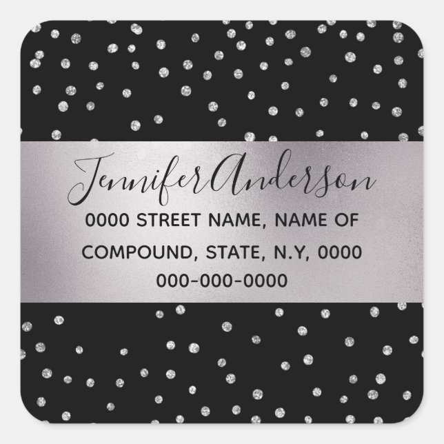 Silver black diamond confetti shimmer sparkle chic square sticker (Front)