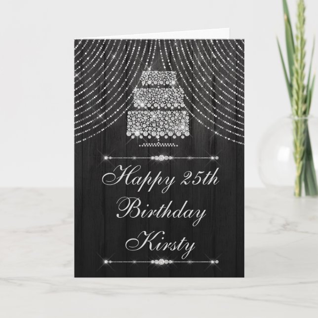 Silver Black Diamond Curtain Cake Birthday  Card (Front)
