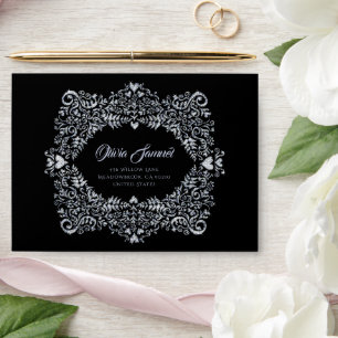 Silver Black Diamond Damask Wedding Envelope