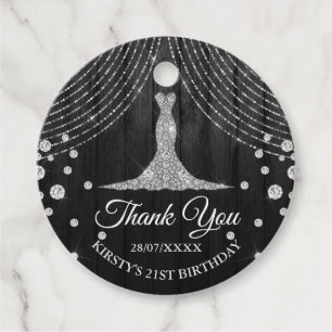 Silver Black Diamond Dress Birthday Party Favor Tags