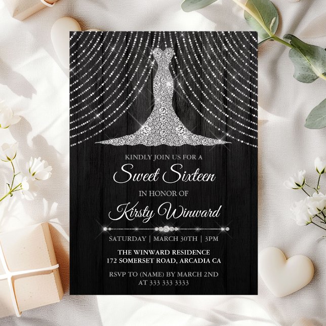 Silver Black Diamond Dress Sweet 16 Invitation (Creator Uploaded)