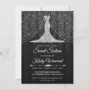 Silver Black Diamond Dress Sweet 16 Invitation