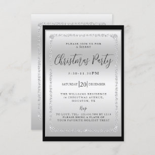 Silver & Black Diamond Framed Christmas Party Invitation