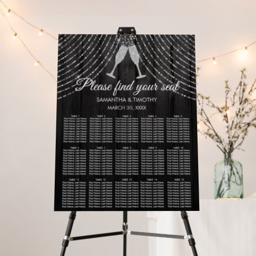 Silver Black Diamond Glasses Wedding Seating Chart Foam Board