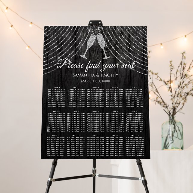 Silver Black Diamond Glasses Wedding Seating Chart Foam Board (In Situ (Stand))