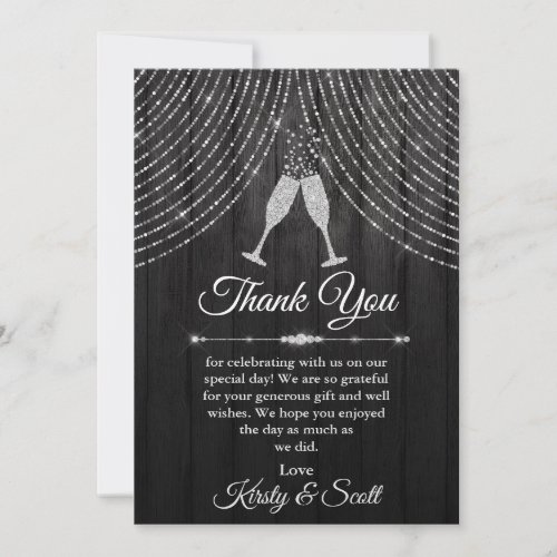 Silver Black Diamond Glasses Wedding Thank You Card