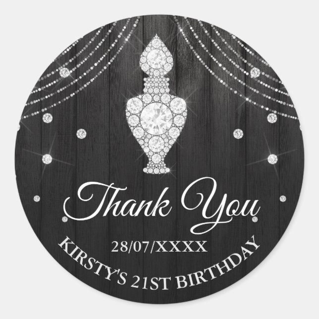 Silver Black Diamond Perfume Bottle Birthday Party Classic Round Sticker (Front)