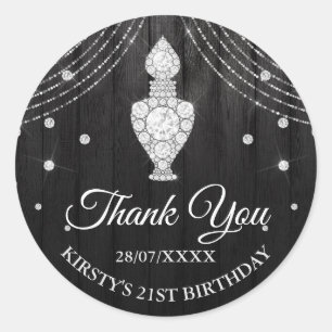 Silver Black Diamond Perfume Bottle Birthday Party Classic Round Sticker