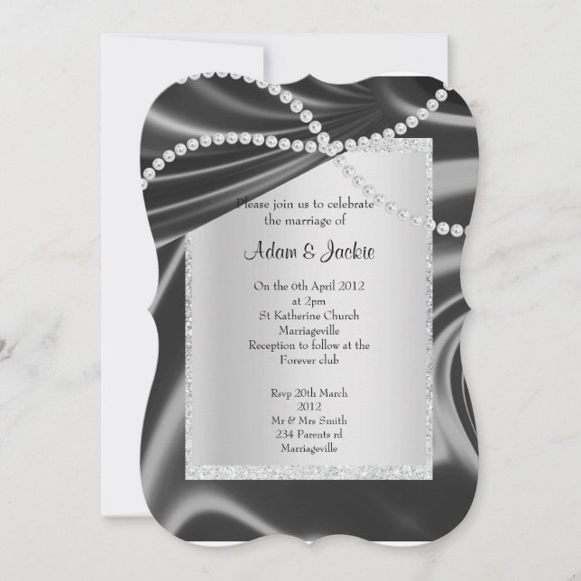 Silver black diamond strand elegant wedding custom invitation (Front)