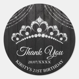 Silver Black Diamond Tiara Birthday Party Classic Round Sticker