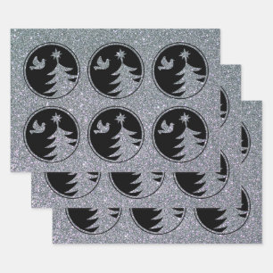 Silver Black Dove Christmas Tree  Wrapping Paper Sheets