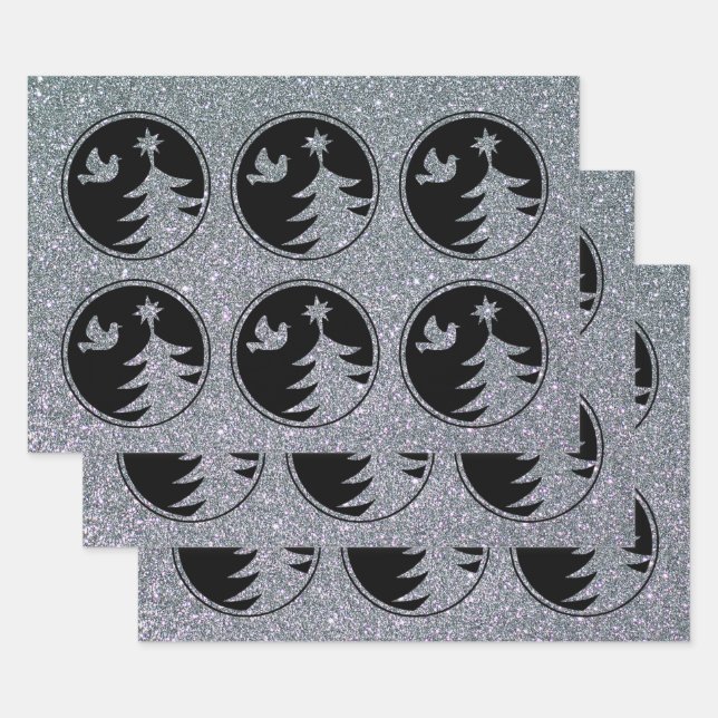 Silver Black Dove Christmas Tree  Wrapping Paper Sheets (Set)