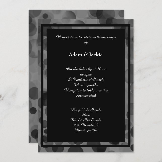 SILVER BLACK EELEGANT BOKEH DESIGN LAYER WEDDING INVITATION (Front/Back)