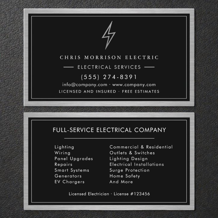 Silver Black Electrical Services Electrician Business Card