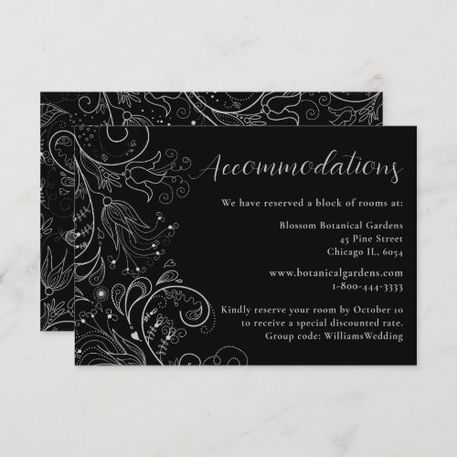 Silver Black Elegant Floral Wedding Accommodations Enclosure Card