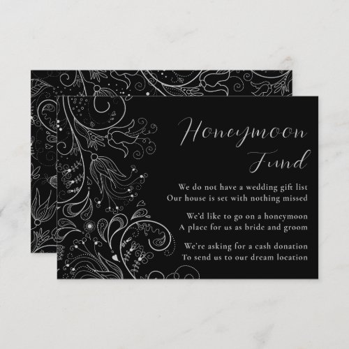 Silver Black Elegant Floral Wedding Honeymoon Fund Enclosure Card