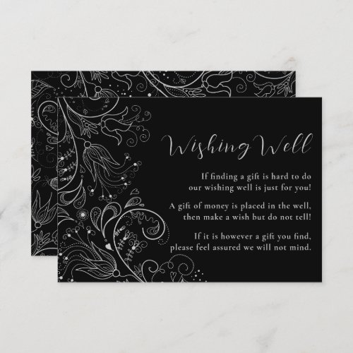 Silver Black Elegant Floral Wedding Wishing Well Enclosure Card