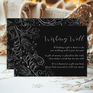 Silver Black Elegant Floral Wedding Wishing Well Enclosure Card