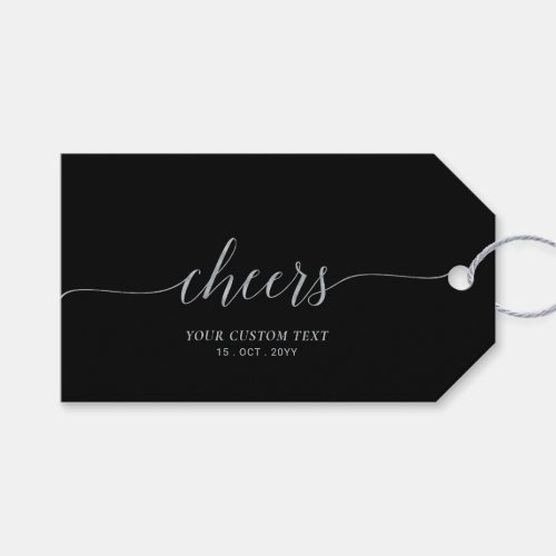 Silver  Black Elegant Script Cheers Event Party Gift Tags
