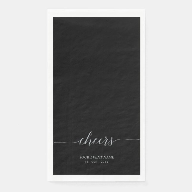 Silver & Black Elegant Script Cheers Event Party Paper Guest Towels (Front)