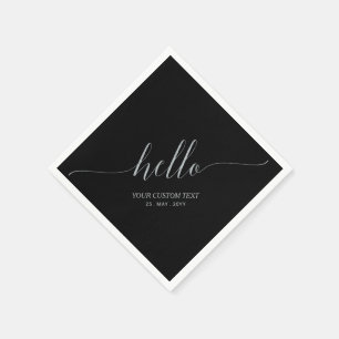 Silver Black Elegant Script Lettering Hello Party Napkins