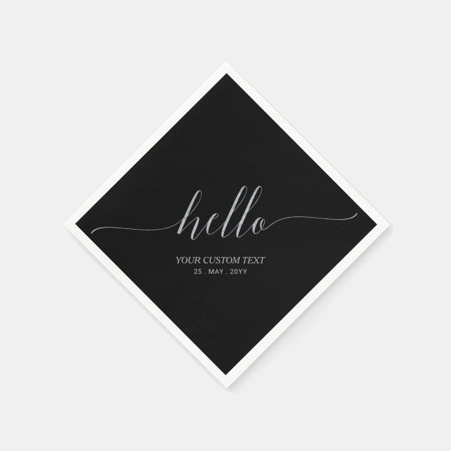 Silver Black Elegant Script Lettering Hello Party Napkins (Corner)