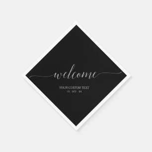 Silver & Black Elegant Script Welcome Party Napkins