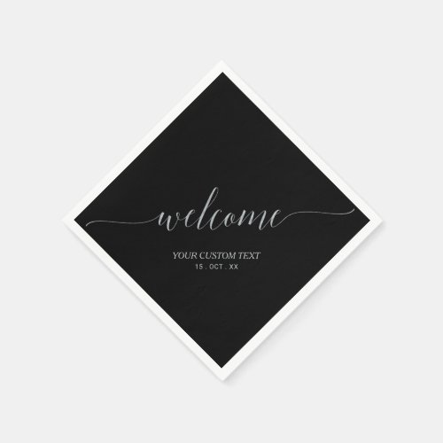 Silver  Black Elegant Script Welcome Party Napkins