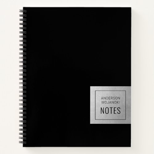 Silver Black Elegant Simple Professional Name Notebook