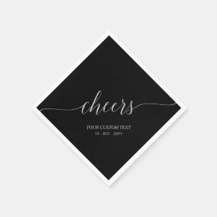 Silver & Black Elegant Stylish Lettering Cheers Napkins
