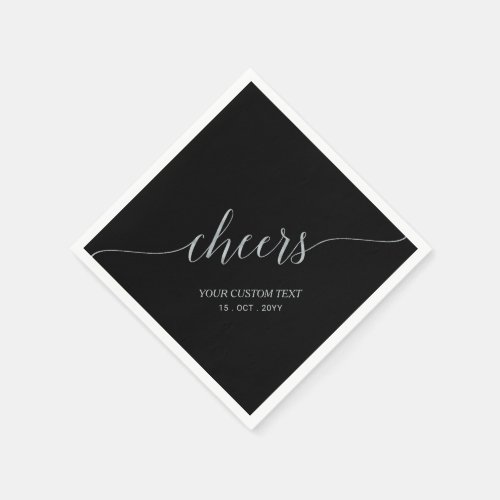 Silver  Black Elegant Stylish Lettering Cheers Napkins