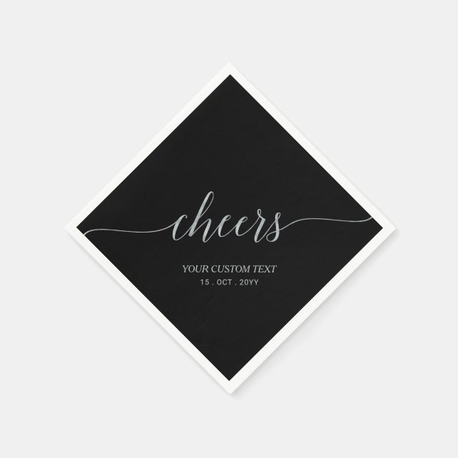 Silver & Black Elegant Stylish Lettering Cheers Napkins (Corner)