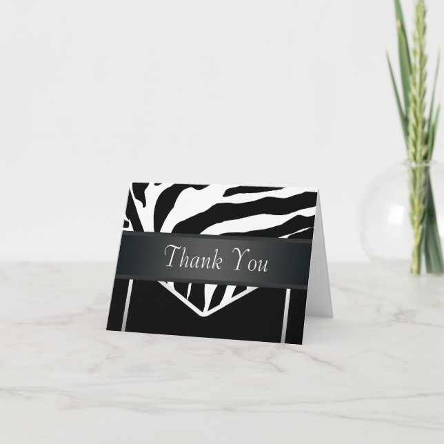 Silver Black Elegant Zebra Thank You Card (Front)