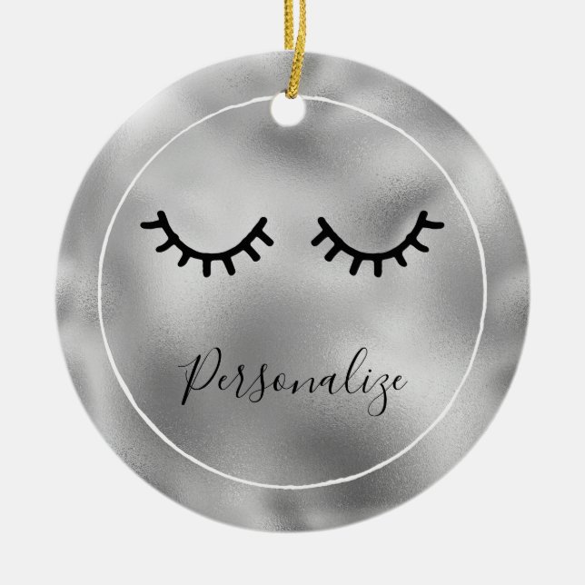 Silver Black Eyelashes Ceramic Ornament (Front)