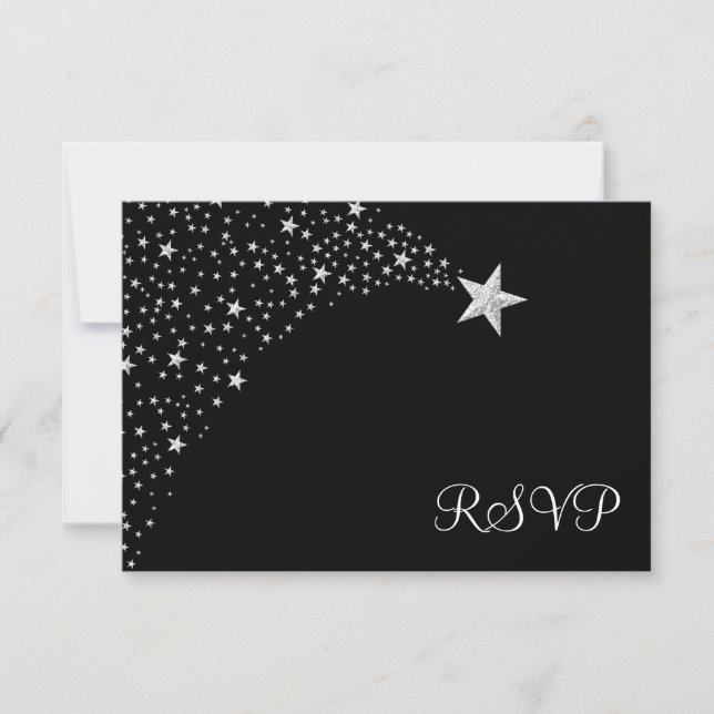 Silver Black Falling Stars Bat Mitzvah RSVP (Front)