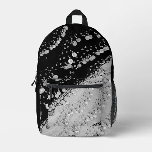 Silver Black Faux Coin Gypsy Scarf  Printed Backpack