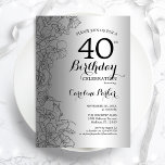 Silver Black Floral 40th Birthday Party Invitation<br><div class="desc">Silver Black Floral 40th Birthday Party Invitation. Minimalist modern design featuring botanical outline drawings accents and typography script font. Simple trendy invite card perfect for a stylish female bday celebration. Can be customized to any age. Printed Zazzle invitations or instant download digital printable template.</div>