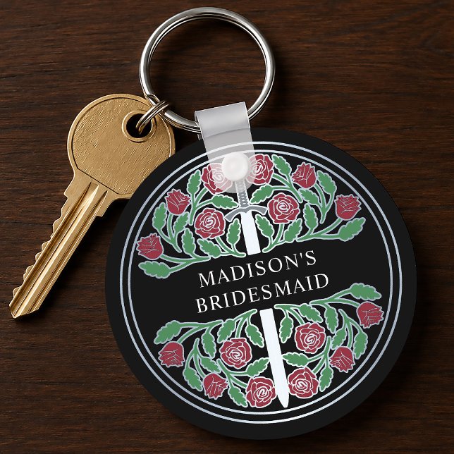 Silver Black Floral Bridesmaid Royal Wedding Gift Keychain (Creator Uploaded)