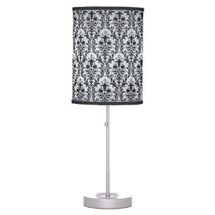 Silver & Black Floral Damask 2 Table Lamp