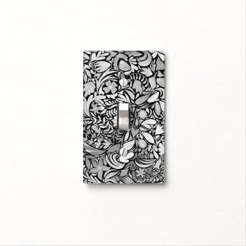 Silver Black Floral Leaves Illustration Pattern Light Switch Cover