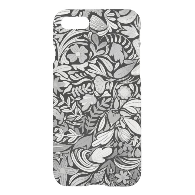Silver Black Floral Leaves Illustration Pattern Uncommon iPhone Case (Back)