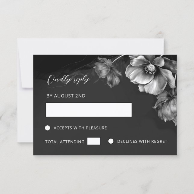 Silver Black Floral RSVP Card (Front)