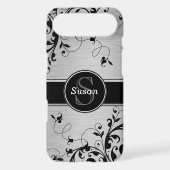 Silver Black Floral Swirls iPhone 4 Case-Mate Case (Back)