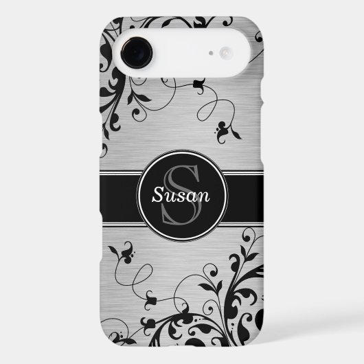 Silver Black Floral Swirls iPhone 4 Case-Mate Case (Back)