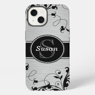 Silver Black Floral Swirls iPhone 13 Case