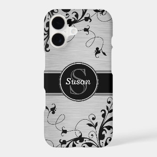 Silver Black Floral Swirls iPhone 17 Case
