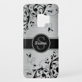 Silver Black Floral Swirls Razr Case by iPhoneCaseGallery at Zazzle